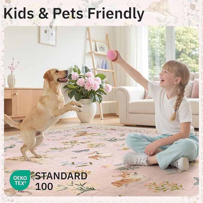 Soalmost Dog 6x9 Area Rugs for Living Room, Machine Washable Animal Floral - Image 5