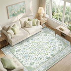 RELEANY Area Rugs 6'x9' Washable Non-Slip, Floral Vintage Distress Medallion by RELEANY