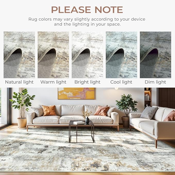 Neutral Area Rug 6x9 Washable Rugs - Image 3