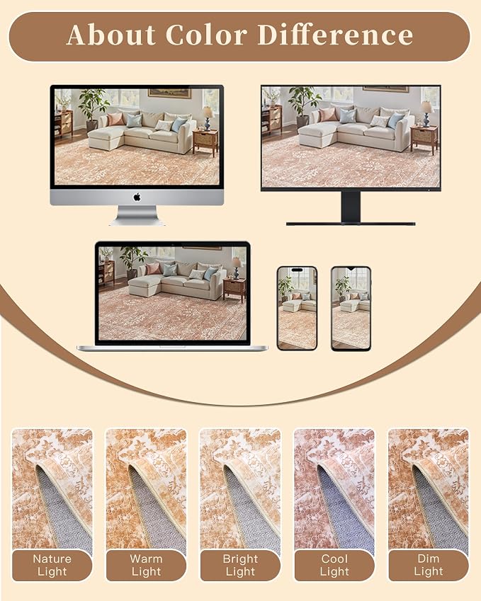 Madane 3x5 Area Rugs for Entryway, Washable Vintage Low Pile Non-Slip Throw - Image 8