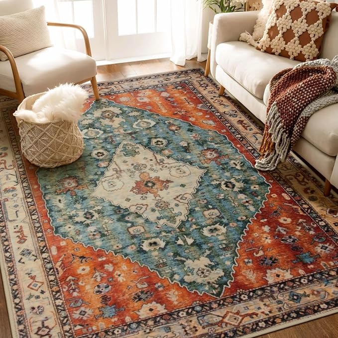 SERISSA Bedroom Rug 4x6 Boho Tribal Rug, Vintage Washable Area Rugs Non Slip - Image 2