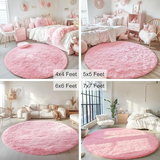 OLANLY Pink Round Rugs for Bedroom - Image 9