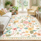 RELEANY Floral 5x7 Area Rugs Washable Print Boho Cute Carpet Non Slip Flower by RELEANY