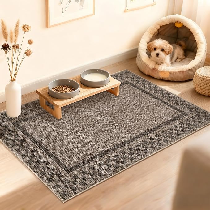 Small Area Rug 2x3 Modern Checkered Entry Rug Solid Color Scalloped Kitchen by GarveeHome