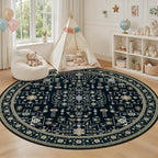 Round Area Rug for Living Room: 4 ft Washable Vintage Boho Soft Thin Circle Rug - Image 5