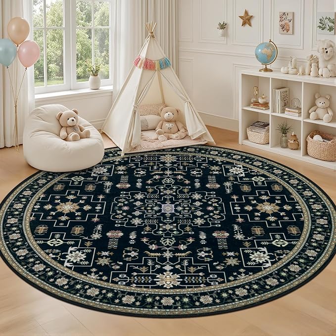 Round Area Rug for Living Room: 6ft Washable Vintage Boho Soft Thin Circle Rug - Image 5