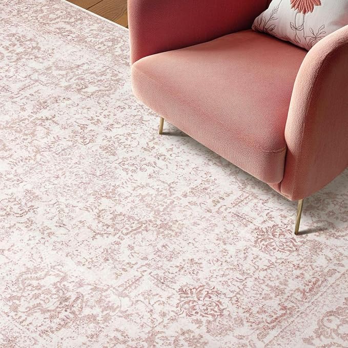 Rugxara Washable Area Rug for Living Room & Bedroom, Light Pink Rugs for Women - Image 2