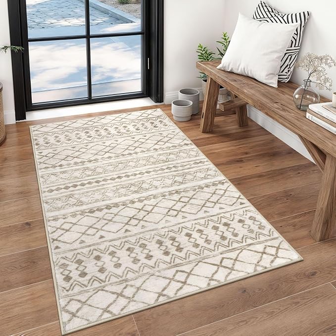 KUTA Boho 3x5 Rug for Entryway, Moroccan Washable Area Rug for Living Room by KUTA