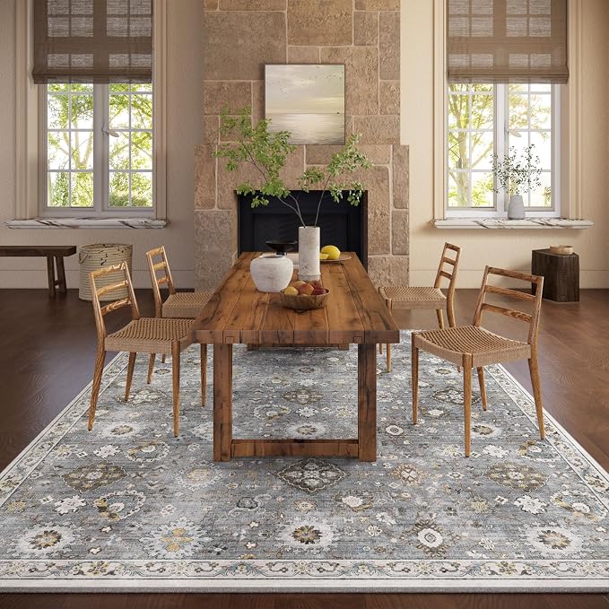 Machine Washable Rug for Living room: 8x10 Area Rugs Boho Vintage Rugs Stain - Image 5