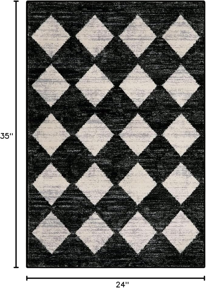 Lahome Zelie Moroccan Trellis Area Rug, 2x3 Small Black Checkered Entryway Rug - Image 2