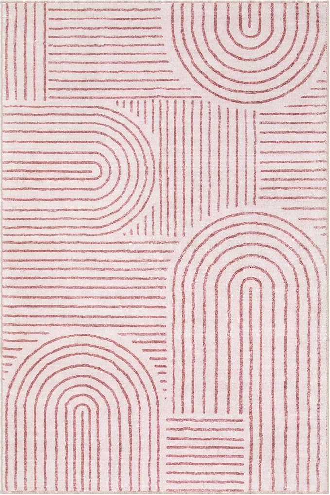 Lahome Abstract Washable Rugs, 4x6 Pink Rug - Image 8