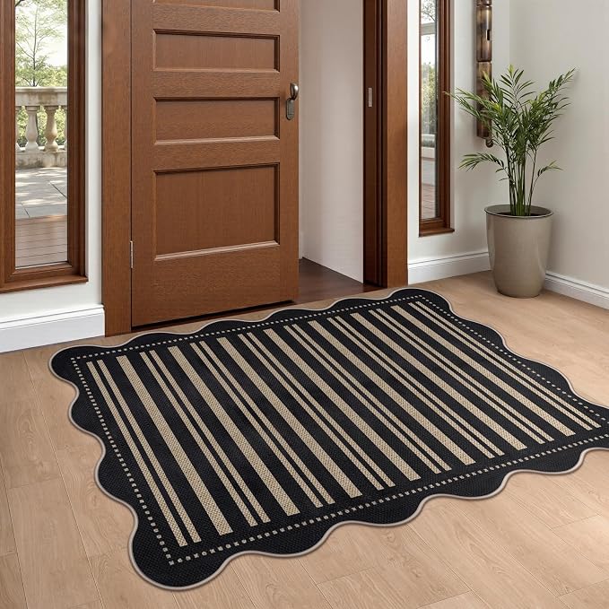 Striped Easy Jute Front Door Mat, 2.6x4 Washable Entryway Rug Non Slip Small - Image 3