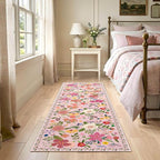 Latte&Fog Pink Washable Hallway Runner Rug 2x6, Non Slip Low Pile Vintage Rugs - Image 3