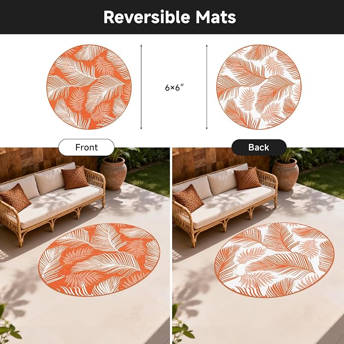 Pauwer Waterproof Outdoor Rug 6ft, Reversible Plastic Straw Patio Camping Rug - Image 2