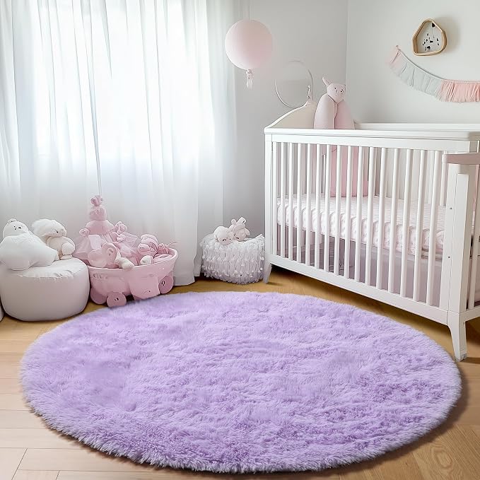 ONASAR Light Purple Round Area Rugs 5ft, Soft Bedroom Circle Rug Floor Mats - Image 7