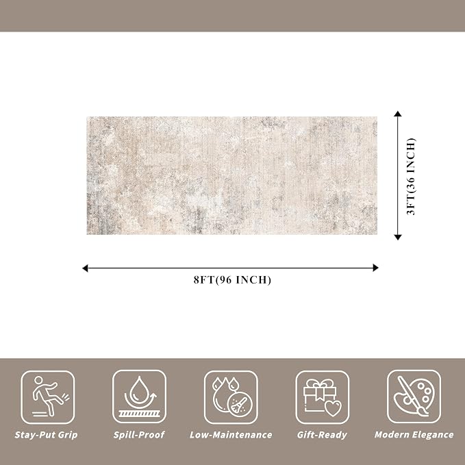 3x8 Washable Non-Slip Runner Rug – Modern Abstract Neutral Wide Carpet Runner - Image 2