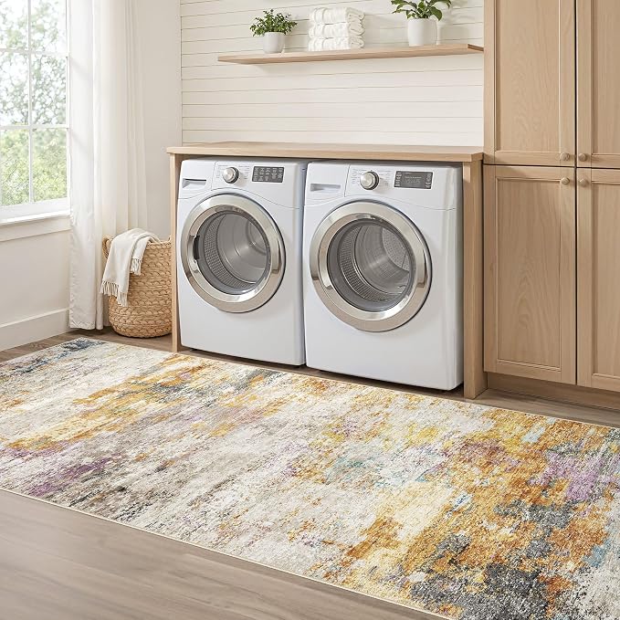 Runner Rug Kitchen Washable Rugs: 3x10 Non-Slip Abstract Soft Modern Stain - Image 7