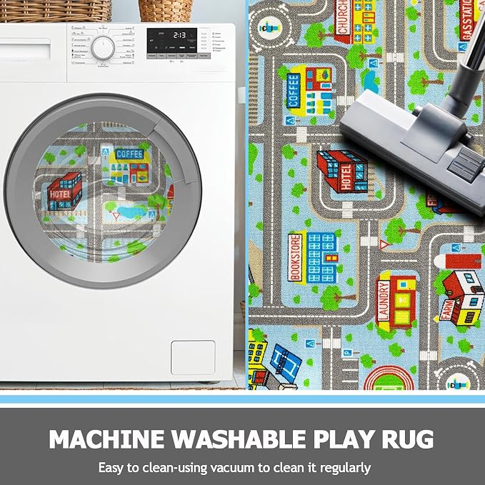 Capslpad Sky Blue Car Road Kid Rug Carpet Playmat - Image 5