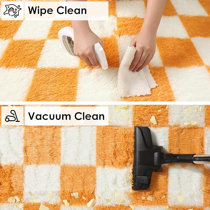 KICMOR Soft Fluffy 5x8 Orange and Cream White Rugs Living Room Carpets - Image 4