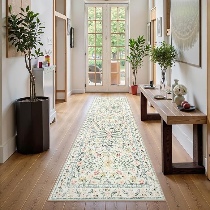 Wonnitar Washable Rug Runner 2'6''x8', Boho Floral Hallway Runner Rug 8ft Long - Image 6