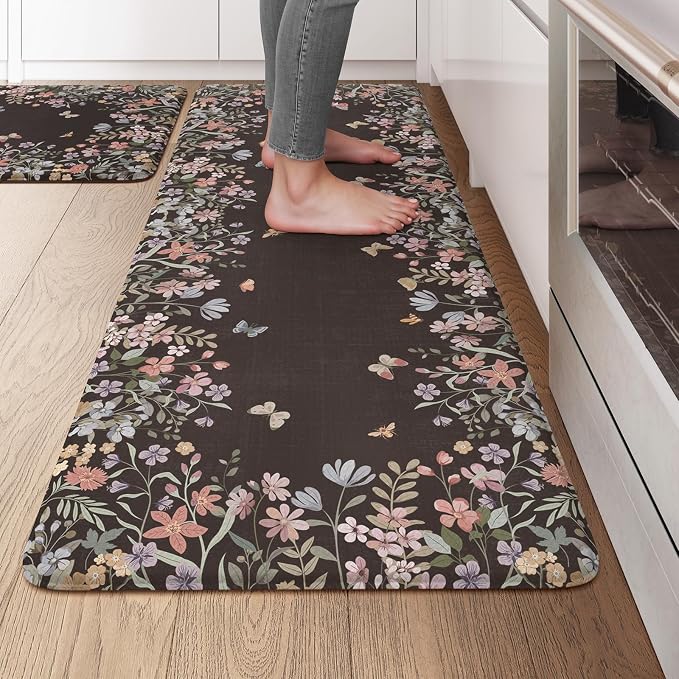 KIMODE Kitchen Anti Fatigue Mats, Farmhouse Kitchen Rugs Sets of 2, Memory Foam by StayinComfortCookwithJoy