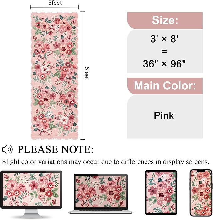 DUKINO 3x8 Washable Runner Rug, Soft Indoor Floral Non Slip Long Runner Rug - Image 2