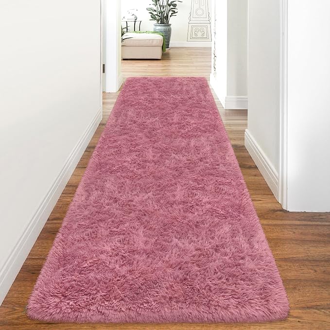 Soft Runner Rug for Bedroom Living Room, 3x10 ft Fluffy Blush Pink Rug for by TENNOLA