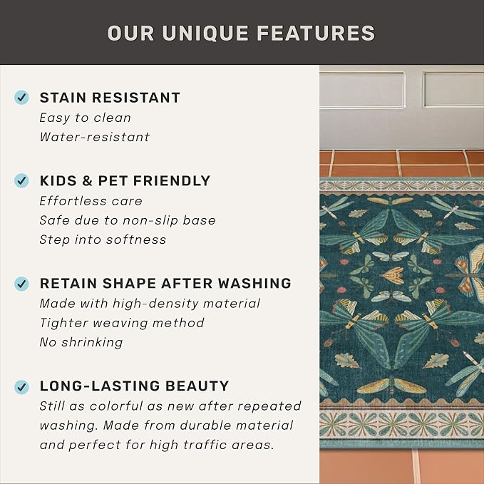 Insect Print Washable 8x10 Living Room Rug - Image 7