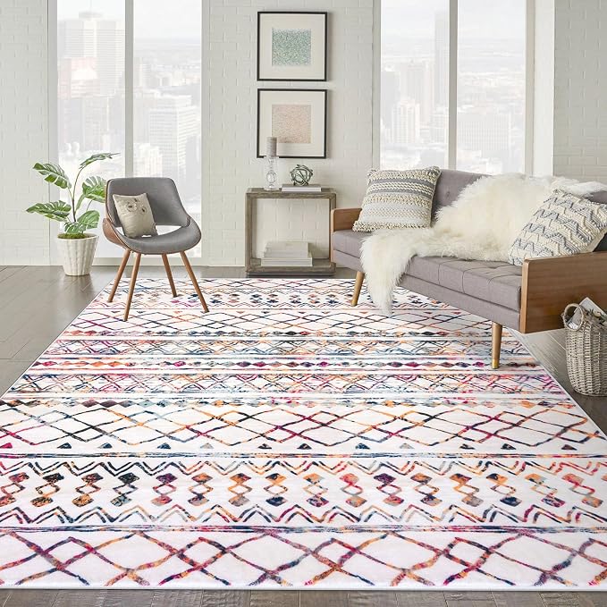 KUTA Boho Living Room Rug 8x10, Moroccan Multi-Color Washable Area Rugs Non Slip by KUTA