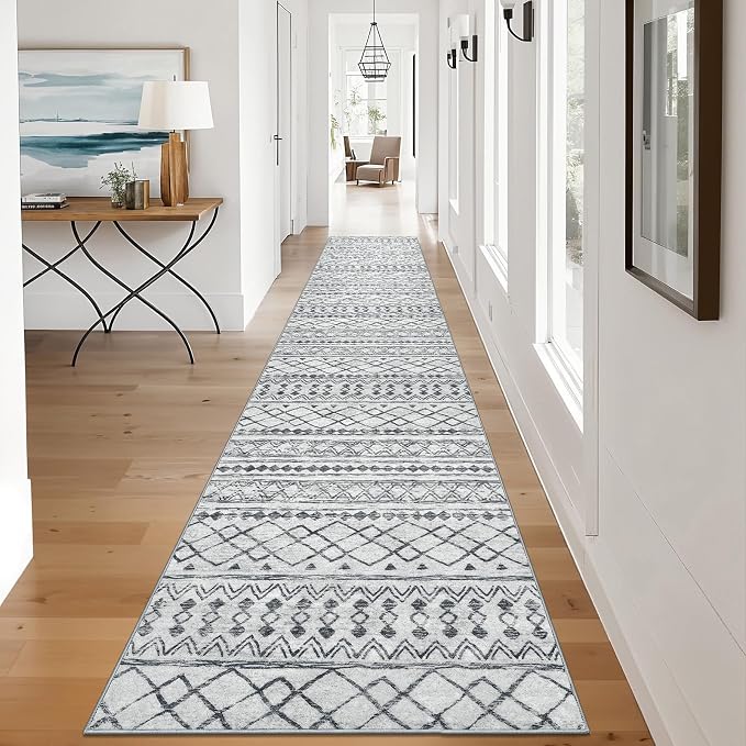 KUTA Hallway Runner Rug 2.6x12 Non-Slip Washable, Moroccan Vintage Beige Boho - Image 4