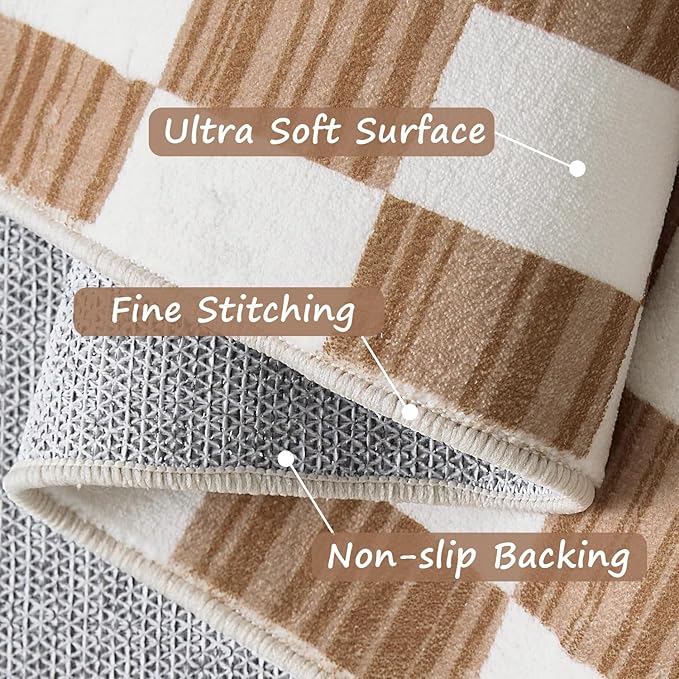 jinchan 4x6 Brown Checkered Area Rugs - Image 6