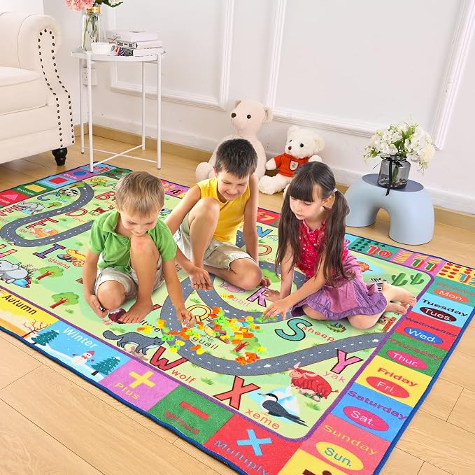 Terrug Kids Rug for Playroom & Classroom, Washable Nursery Carpet, Non-Slip - Image 5