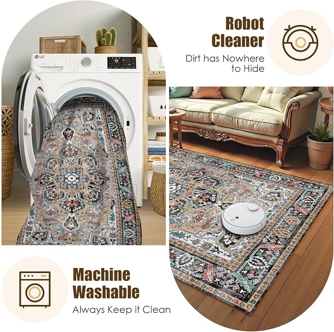 Washable Area Rug 5' x 7' Vintage Traditional Persian Mat - Image 7