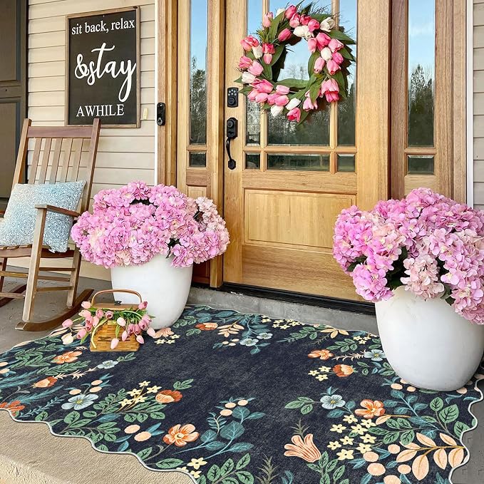 Dark Navy Floral Entry Rug - Image 7