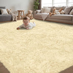 8x10 Area Rug for Living Room:Ultra Soft Fluffy Shag Cream White Rugs, Large - Image 3