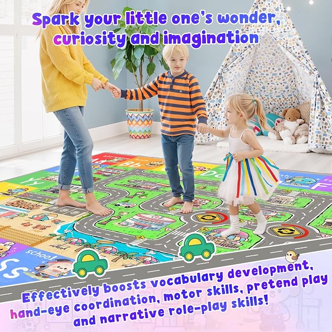 Kids Car Rug for Playroom, 8x10 Kids Play Mat - Image 3