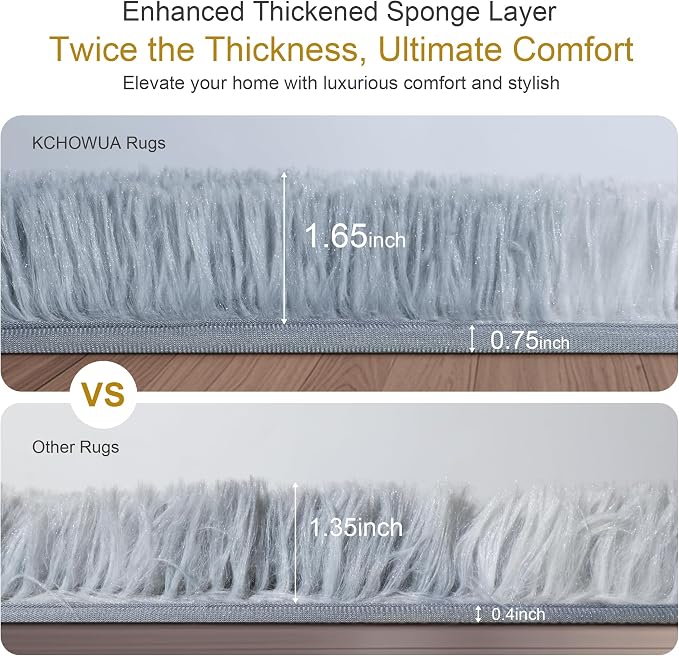 KICHOWUA Thick Area Rug Light Grey 6x9 Fluffy Shag - Image 3