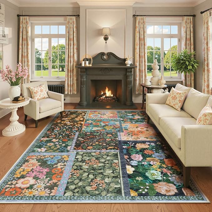 LIVEBOX Washable Living Room Rug 8x10, Soft Patchwork Tumble Rugs Washable by LIVEBOX