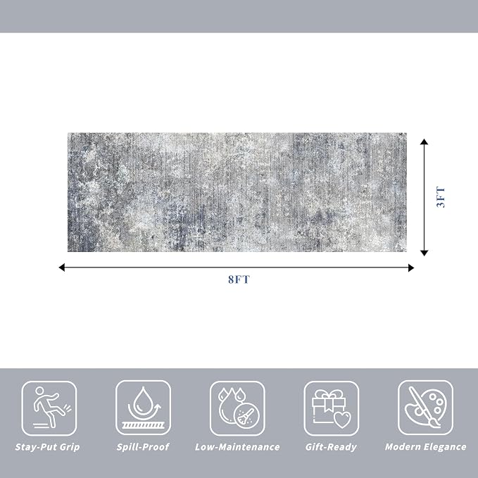 3x8 Washable Hallway Runner – Non-Slip Abstract Modern Neutral Wide Carpet - Image 2