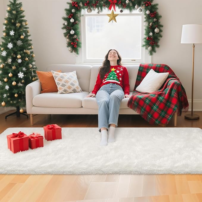 White Fluffy Runner Rugs for Bedroom Living Room Soft Shag Rug 2x8 Feet Plush - Image 3
