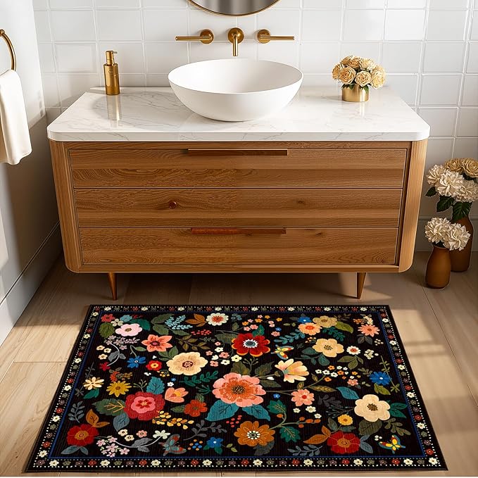 RELEANY Floral 2x3 Area Rugs Washable Print Boho Cute Carpet Non Slip Flower - Image 2