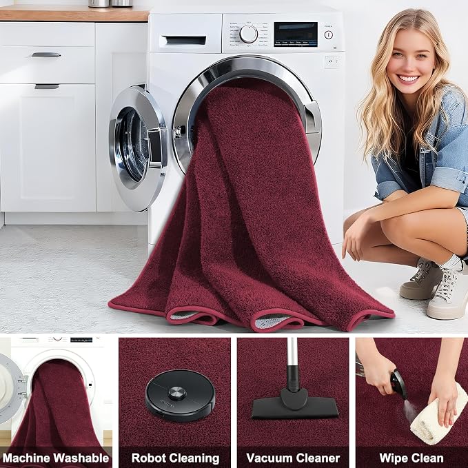 7x10 Feet Red Area Rugs for Bedroom, Indoor Washable Memory Foam Burgundy Rug - Image 5