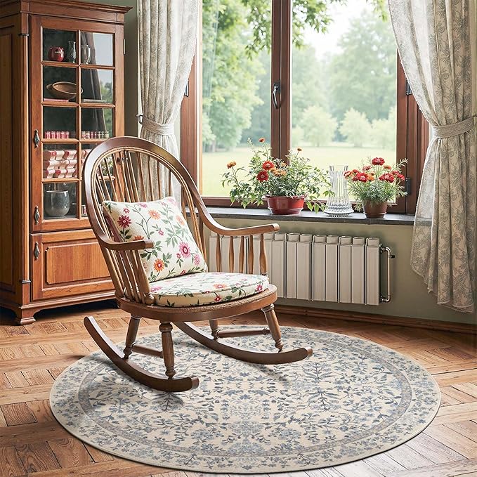 jinchan Zenith Round Rug 4ft Area Rug Soft 4'Round Floral Aesthetic Rug - Image 3