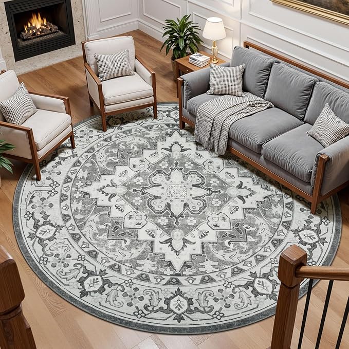 Lessymo 8FT Washable Round Area Rugs by Lessymo