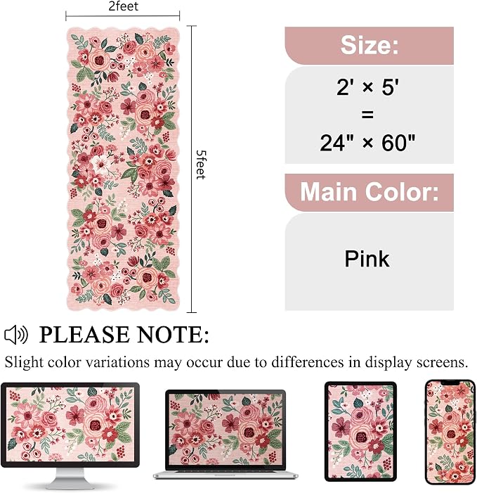 DUKINO 2x5 Washable Runner Rugs, Non Slip Floral Print Entryway Rug - Image 2