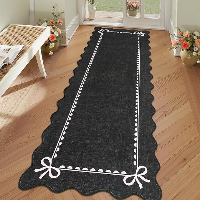 GarveeHome Scalloped Bow Rug for Living Room, Solid Rug for Dorm, Washable by GarveeHome