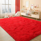 BENRON Fluffy Rugs for Living Room 5x8 Red, Washable Large Area Rugs for by BENRON