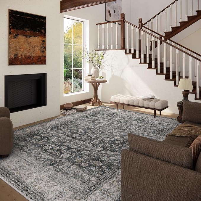 Machine Washable Rugs for Living room: 8x10 bedroom Rug Vintage Boho Area Rug - Image 2