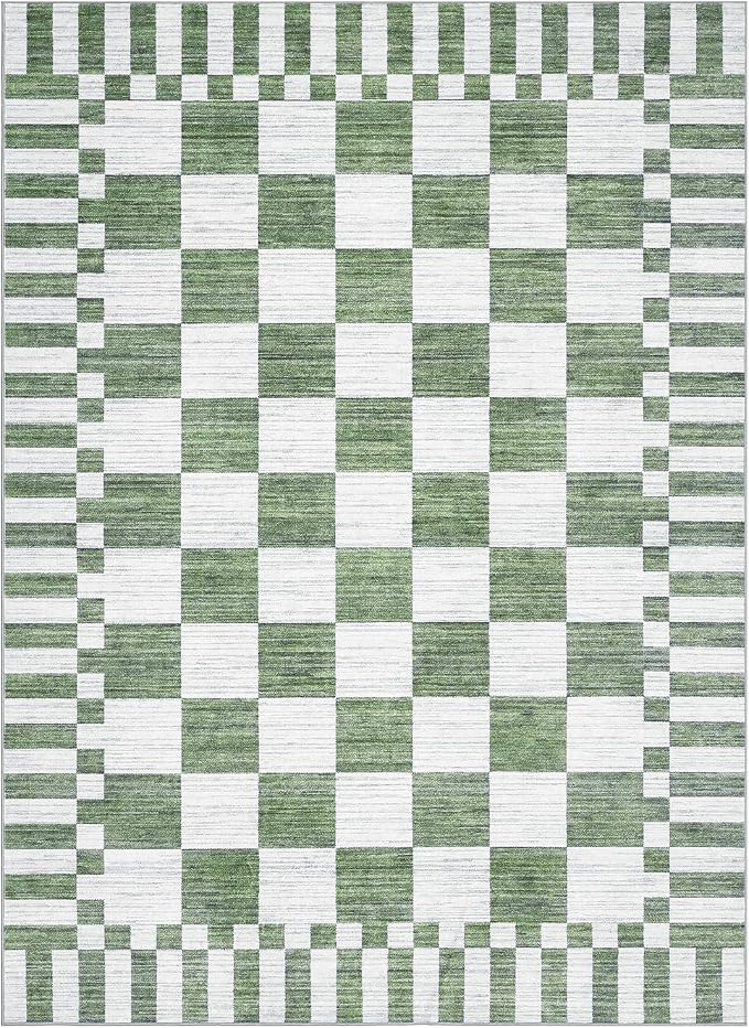 GarveeHome Sage Green Checkered Rug, Washable 3x5 Rug Non Slip - Image 4
