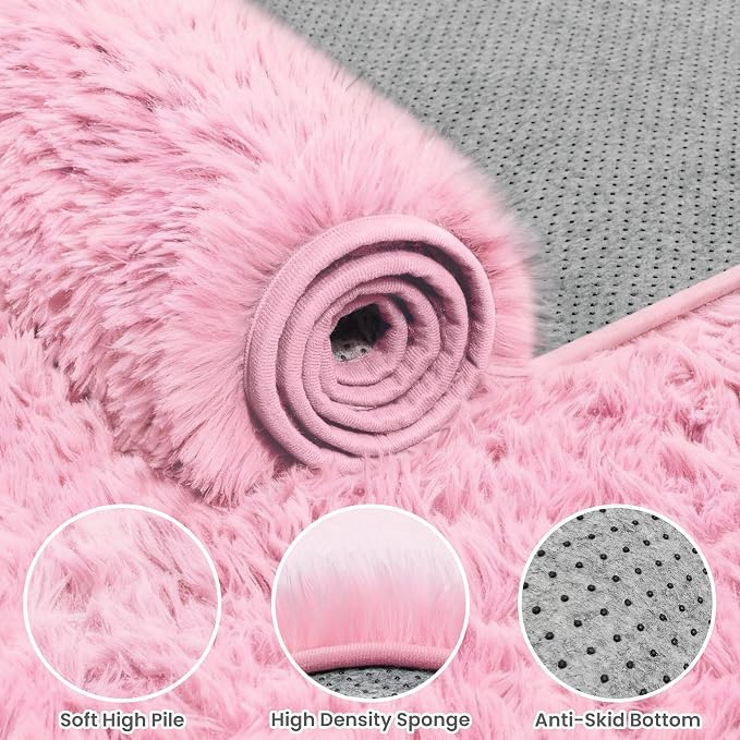 4x6 Area Rugs for Living Room Rug: Soft Fluffy Shag Light Pink Rugs for Bedroom - Image 6